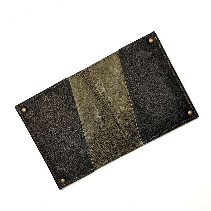 Light Charcoal Mini Leather Flap Wallet, Unisex, Made in USA, Wallets & Money Clips, Mini Wallet, Brynn Capella