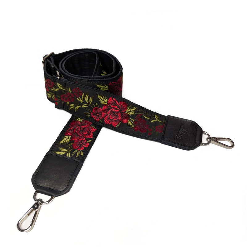 Guitar Purse Strap, 70's inspired, Red Floral, Brynn Capella, made in the USA