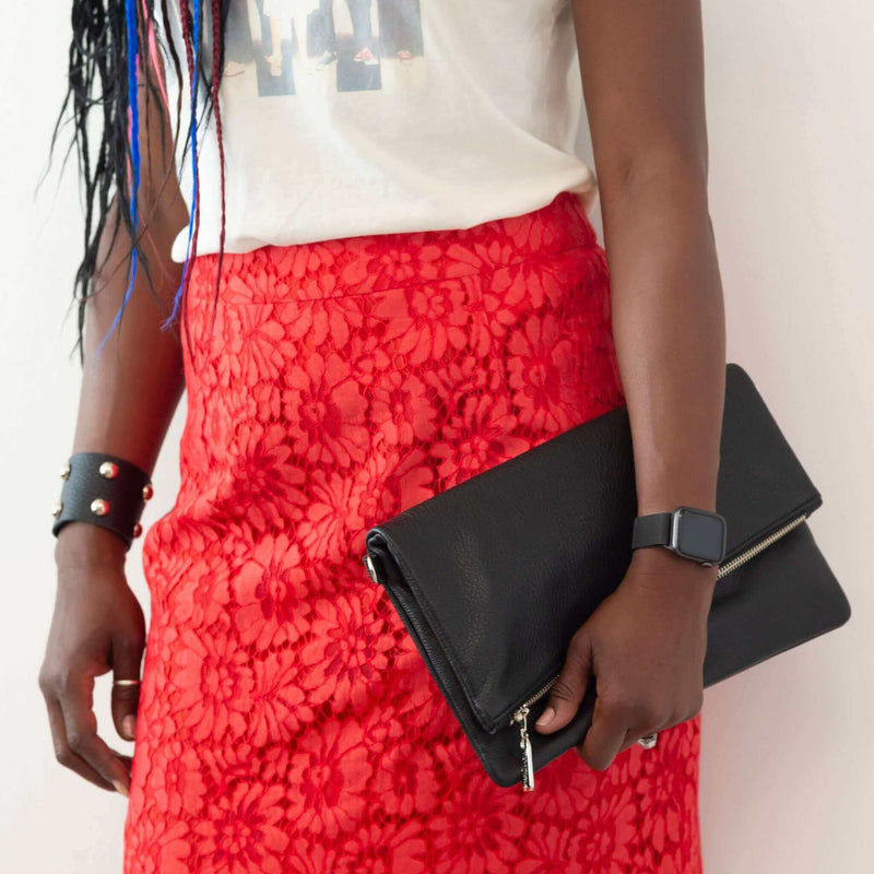 Leather Foldover Crossbody bag, clutch, black, made in USA, Handbags, Small Crossbody, Brynn Capella