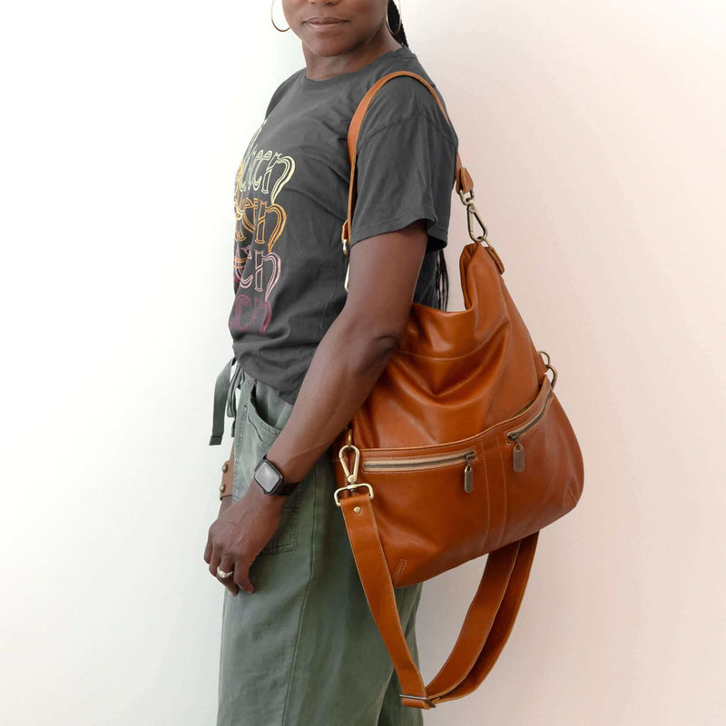 Convertible leather crossbody backpack, Rust Brown, USA made Handbags Brynn Capella