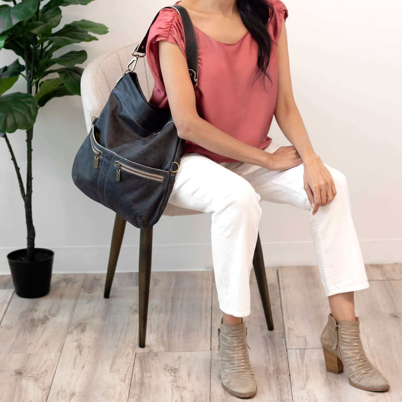 Convertible leather crossbody backpack, Black/Tan, USA made Large Crossbody Brynn Capella