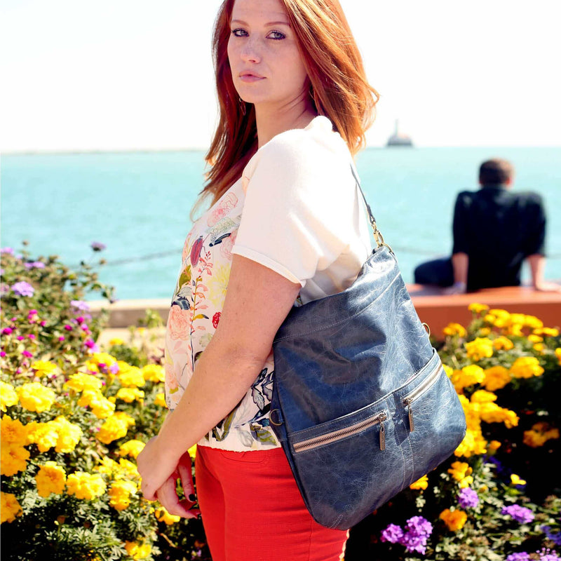 Convertible leather crossbody backpack, Blue, USA made Handbags Brynn Capella