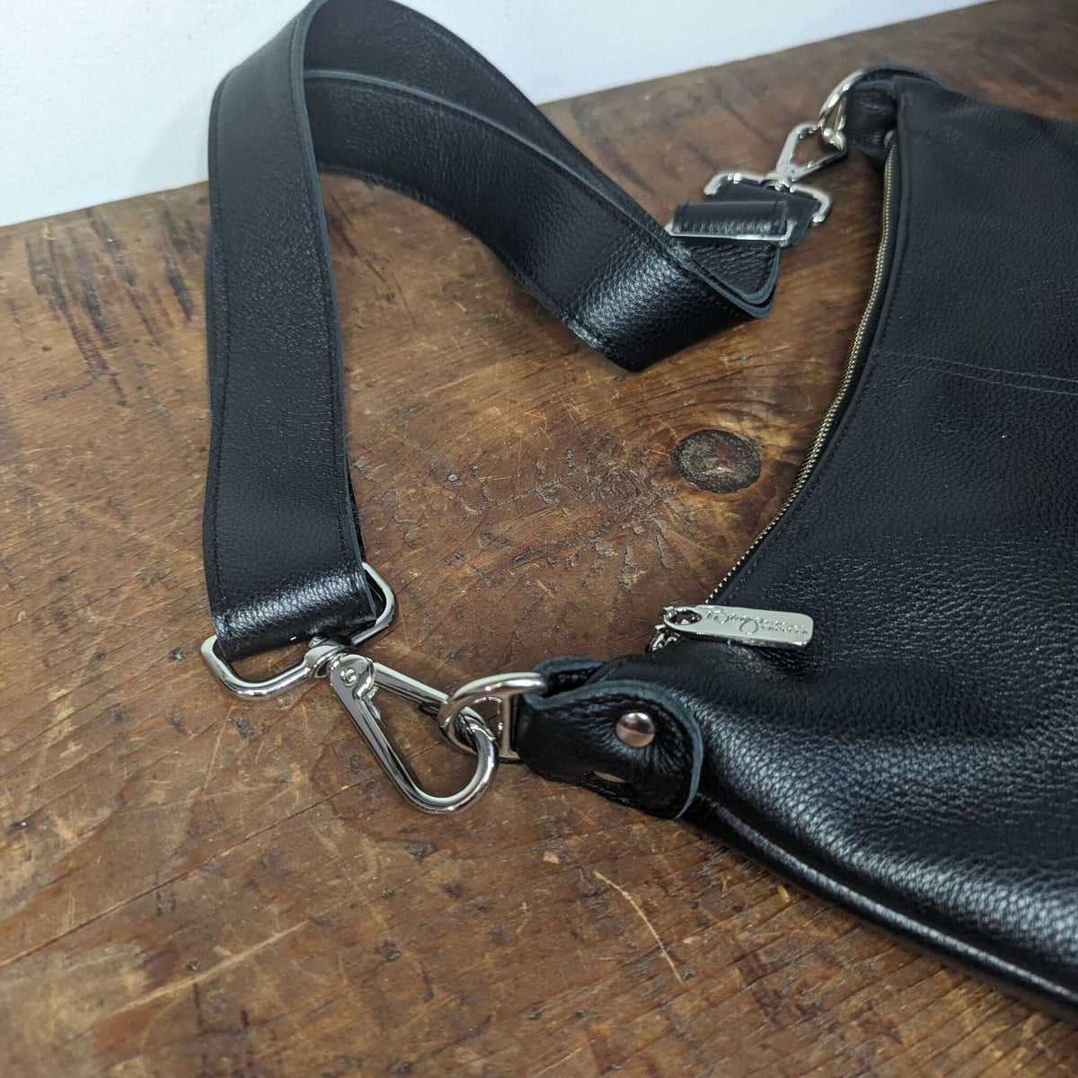 Hobo Crossbody, Black, Finished Leather, Semi-Aniline Leather, Brynn Capella, made in Chicago