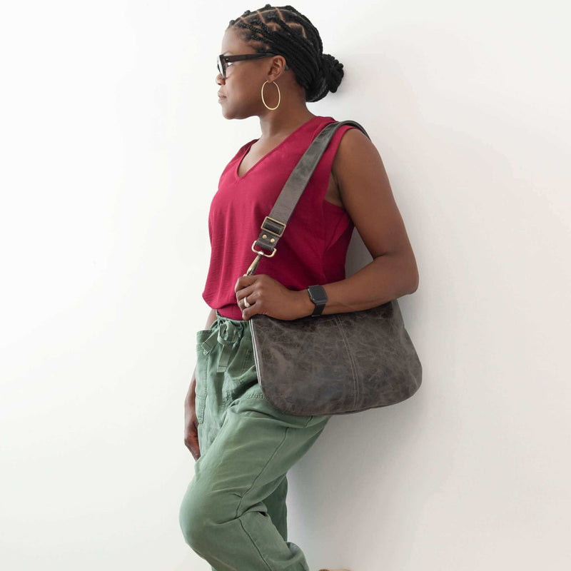 Hobo Crossbody bag, Charcoal Italian leather, made in USA, Handbags, Hobo Crossbody, Brynn Capella