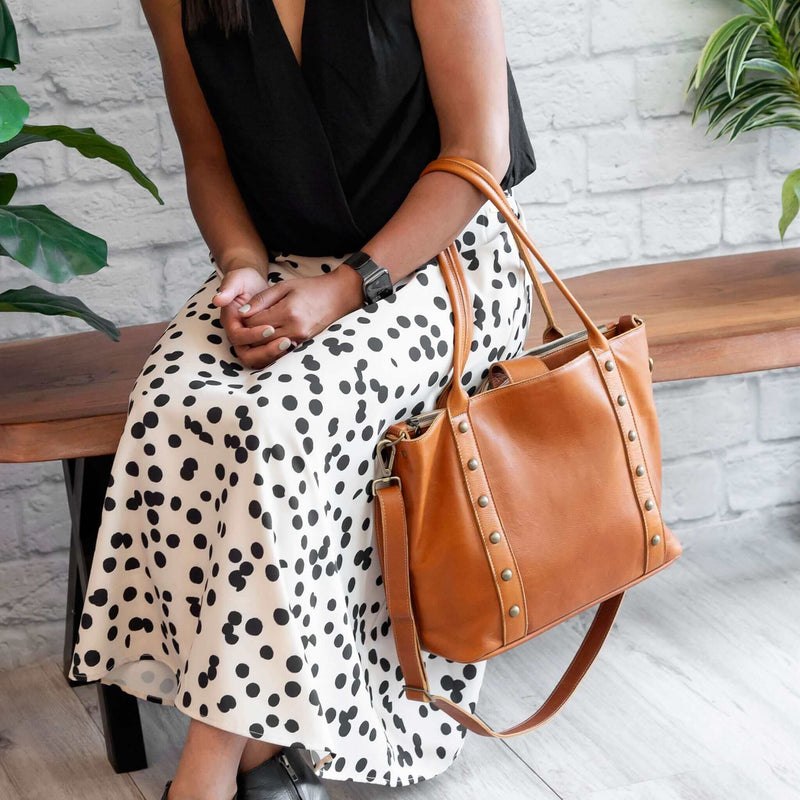 The perfect leather tote bag, whiskey rust, Brynn Capella, made in the usa