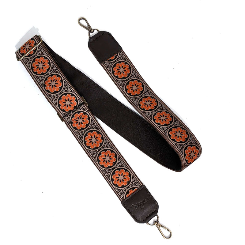 Guitar Purse Strap - Orange Daisy | Brynn Capella, Leather Goods $125 Handbag Strap accessories, best sellers, Brown, Favorite, orange