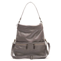 Grey 6-in-1 leather crossbody backpack - Brynn Capella, USA