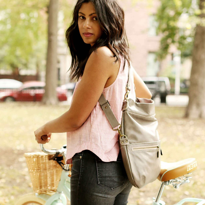 Convertible leather crossbody backpack, Grey, USA made Large Crossbody Brynn Capella