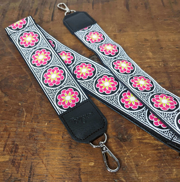 Lizzy Guitar Bag Strap - Pink/Black Daisy Dot