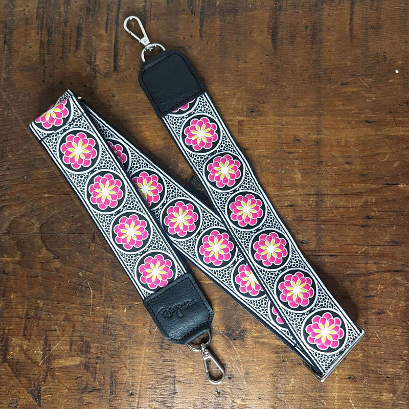 Lizzy Guitar Bag Strap - Pink/Black Daisy Dot