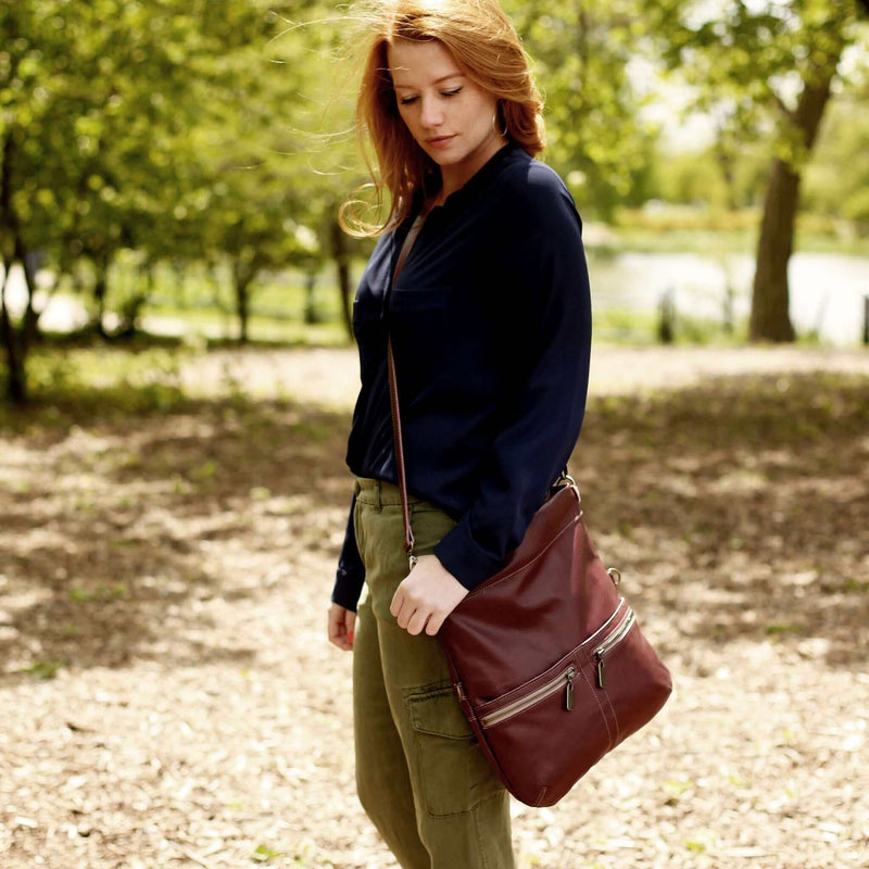 Convertible leather crossbody backpack, Plum, USA made Medium Crossbody Brynn Capella