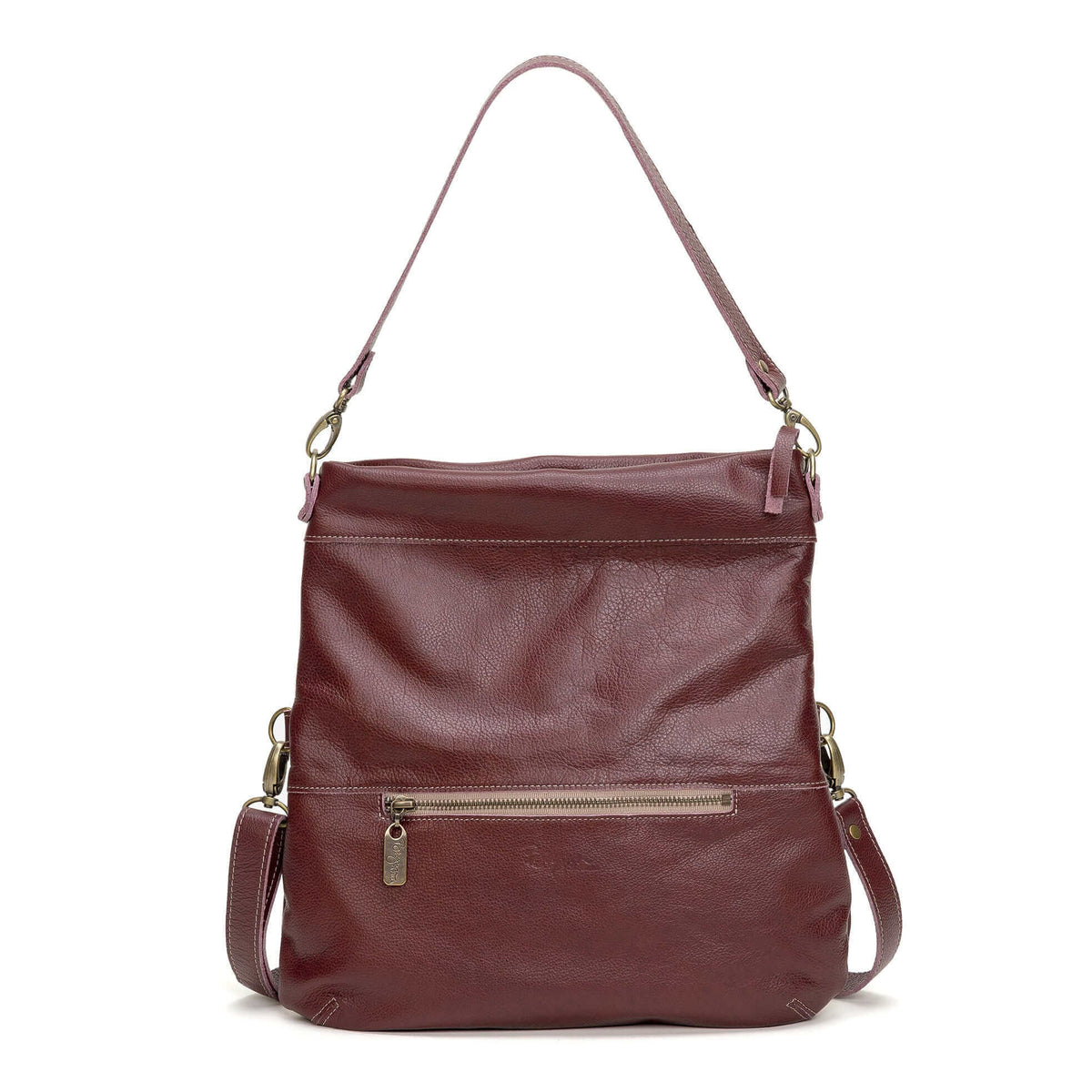 Convertible Leather Crossbody - Plum | Brynn Capella, made in the USA $428 best sellers, Finished Leather, Plum, Semi-Aniline Leather