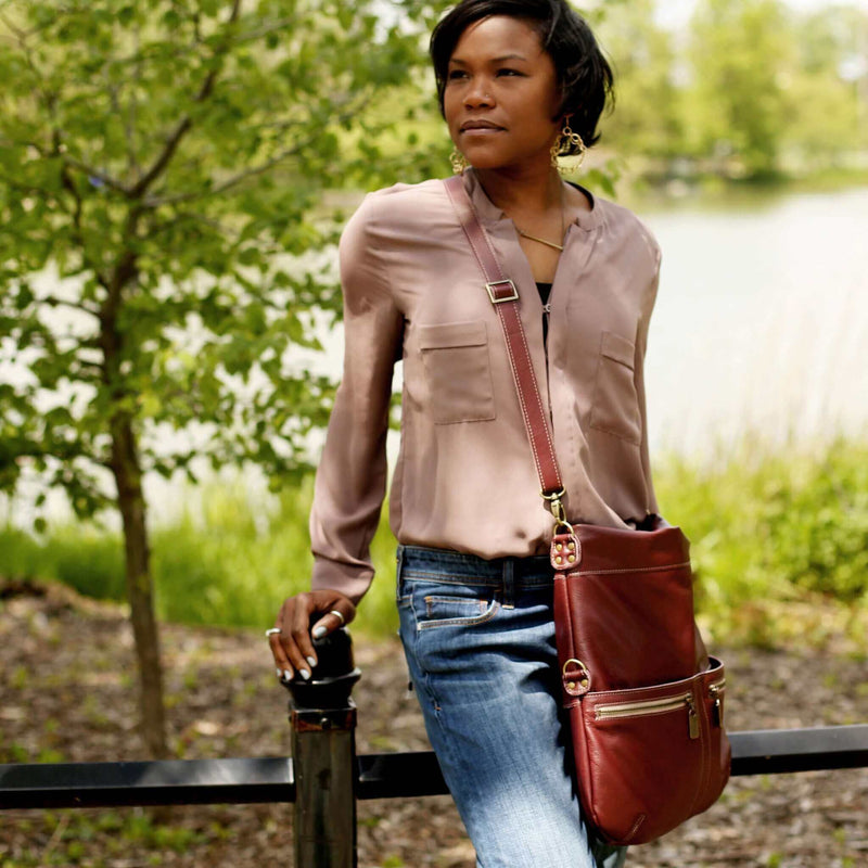 Convertible leather crossbody backpack, Plum, USA made Large Crossbody Brynn Capella