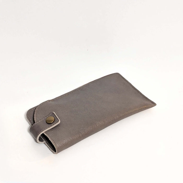 Allison Leather Eyeglass Case in grey, designed to protect and store glasses securely.