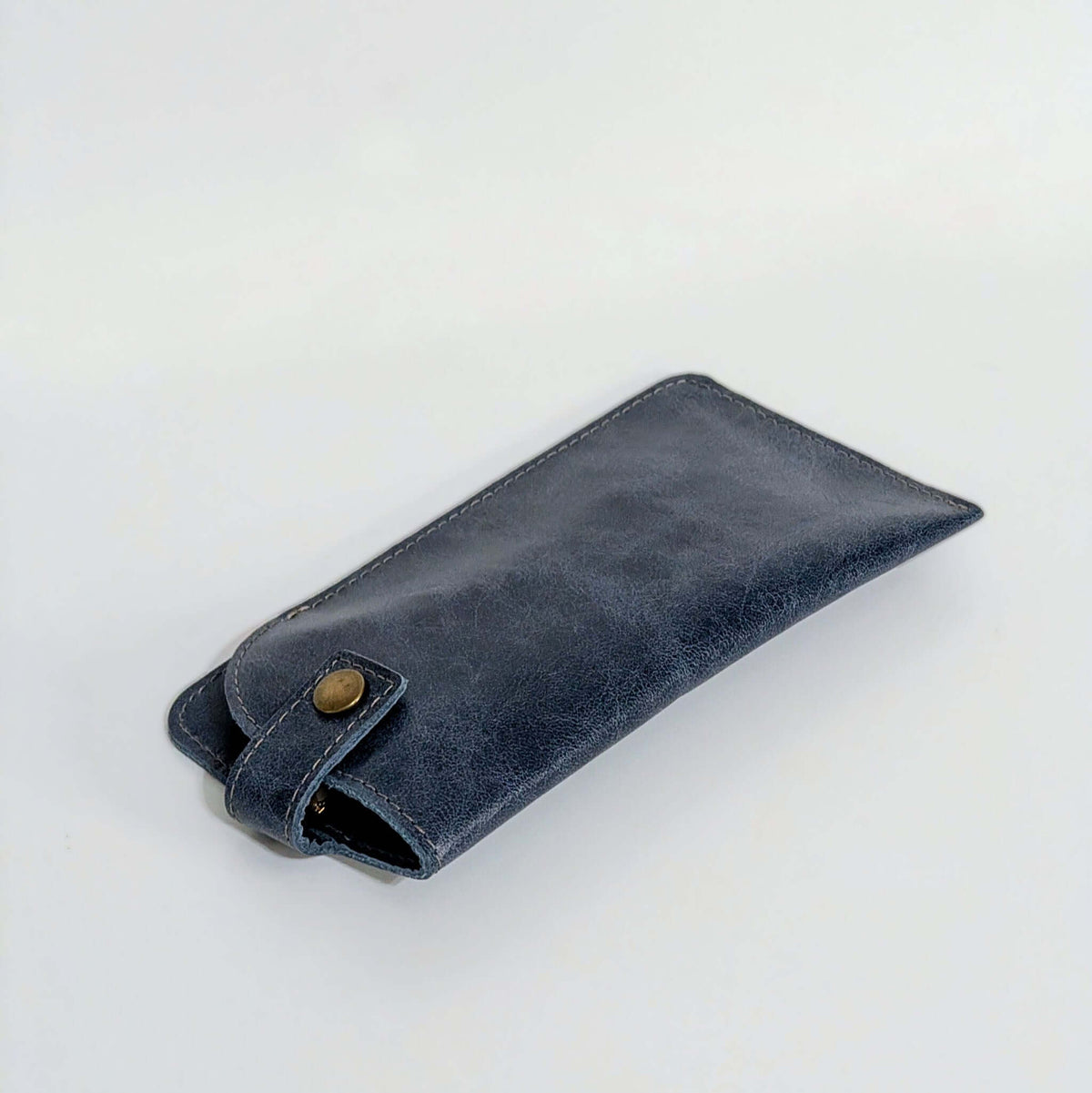 Allison Leather Eyeglass Case in Cape Cod color, slim design with snap closure, perfect for protecting your glasses.
