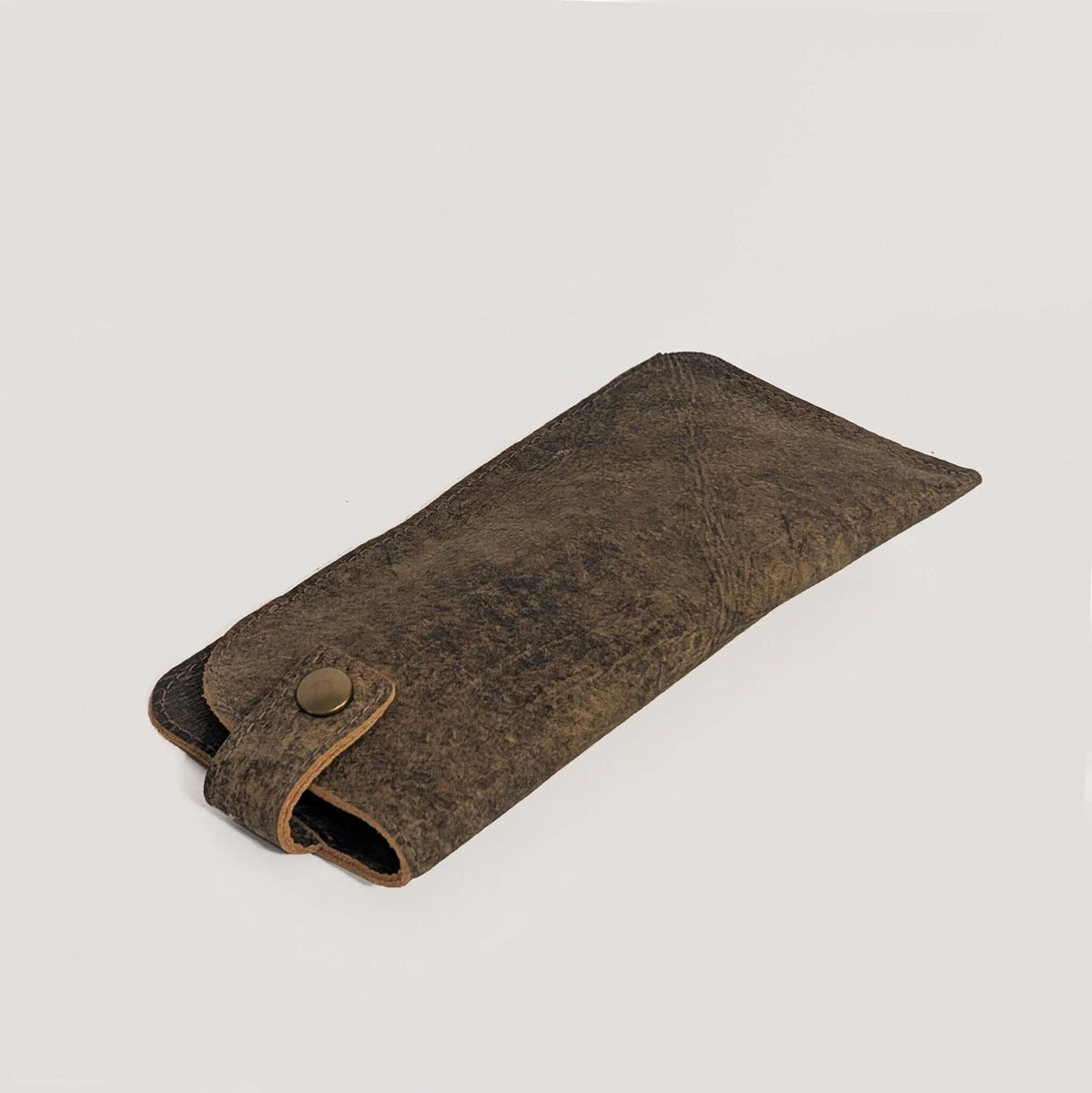 Allison Leather Eyeglass Case - Woodstock in dark brown, slim and stylish for protecting glasses with snap closure.