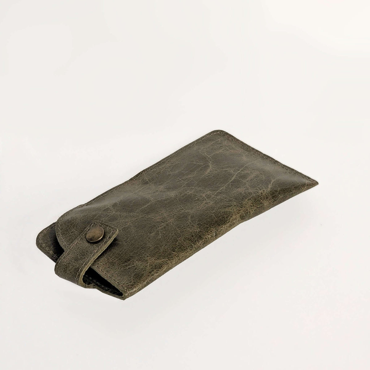 Allison Leather Eyeglass Case in a stylish dark green color, designed to protect your glasses from scratches.