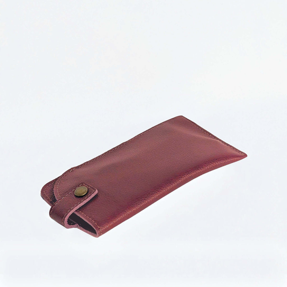 Allison Leather Eyeglass Case in burgundy, stylish and protective for glasses, featuring clean snap closure.