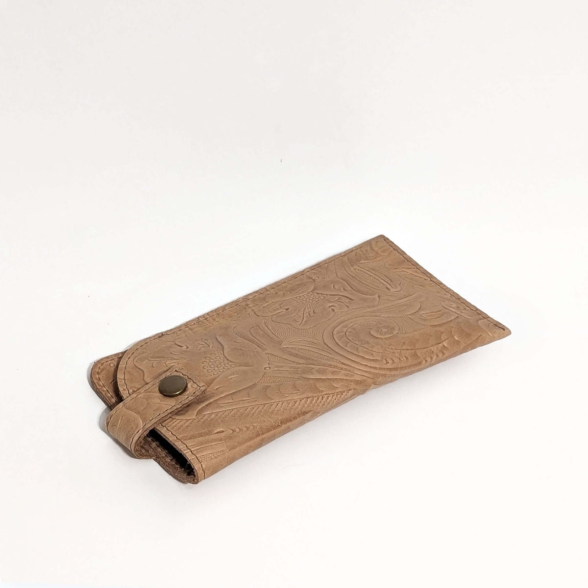 Allison Leather Eyeglass Case in Western Floral design, lightly padded to protect lenses from scratches.