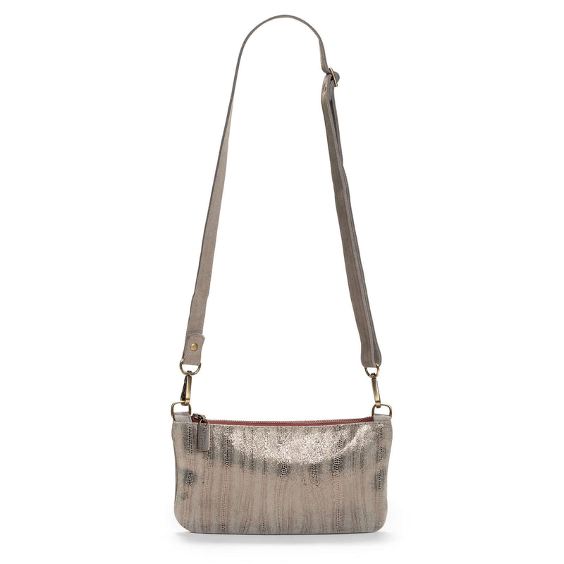 Grey Mini Leather Crossbody, Eel Print, Brynn Capella, Made in the USA