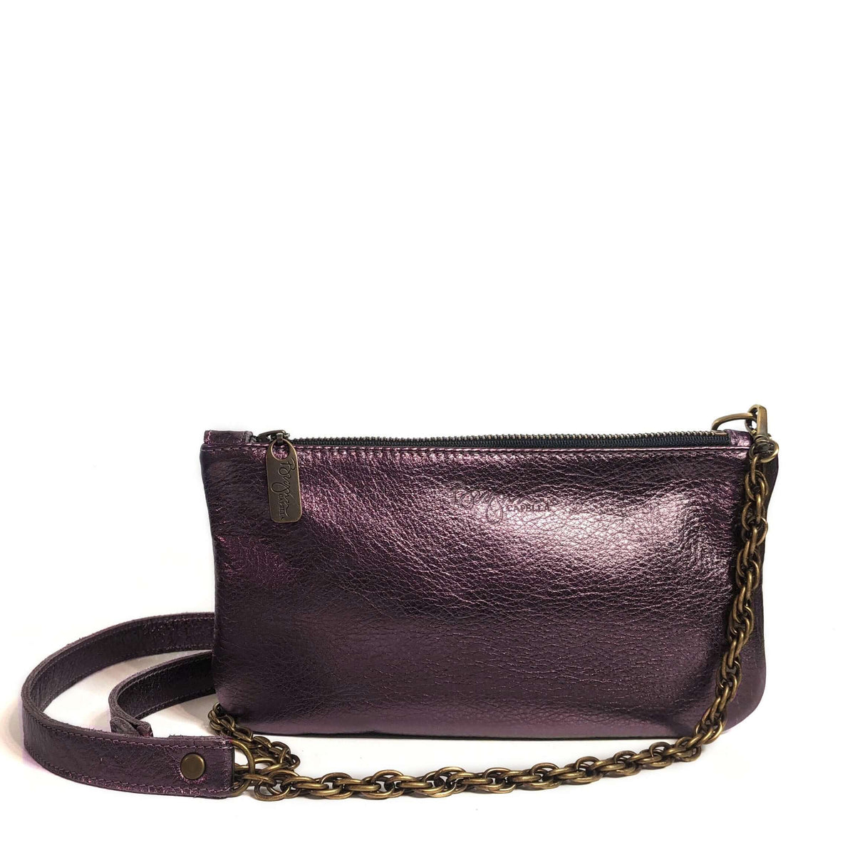 Mini Crossbody Bag in Purple Metallic, full-grain leather, Made in USA, Handbags, Mini Crossbody, Brynn Capella