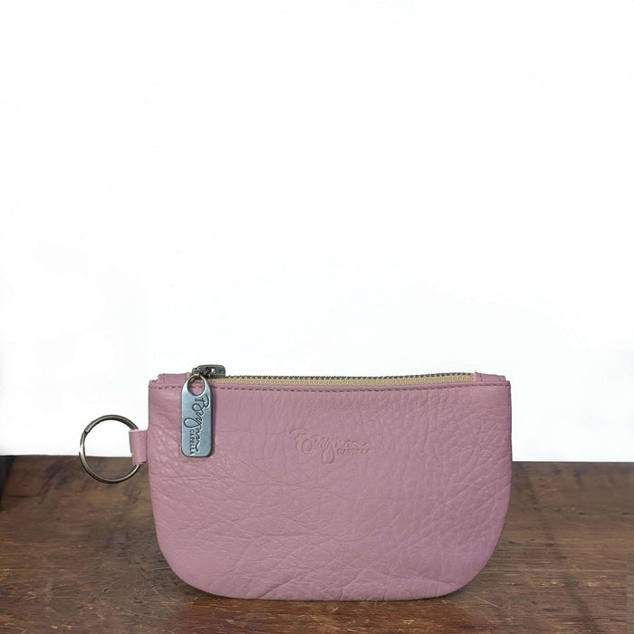 Dylan Coin Bag in mauve leather coin purse with upgraded zipper and stylish design.