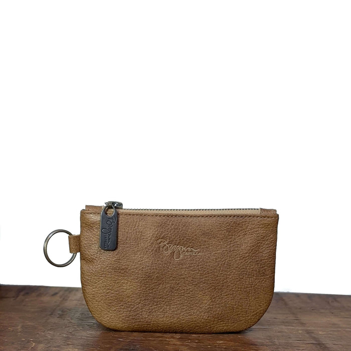 Dylan Coin Bag in golden tan leather coin purse with upgraded zipper and stylish design.