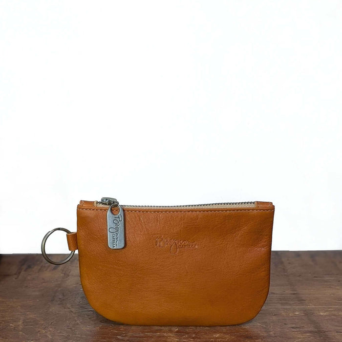 Dylan Coin Bag in rust brown leather coin purse with upgraded zipper and stylish design.