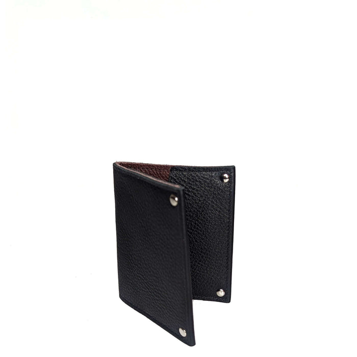 Black Mini Leather Flap Wallet, Unisex, Made in USA, Wallets & Money Clips, Mini Wallet, Brynn Capella