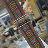 Lizzy Guitar Bag Strap - Chocolate Greek Key by Brynn Capella, Made in USA