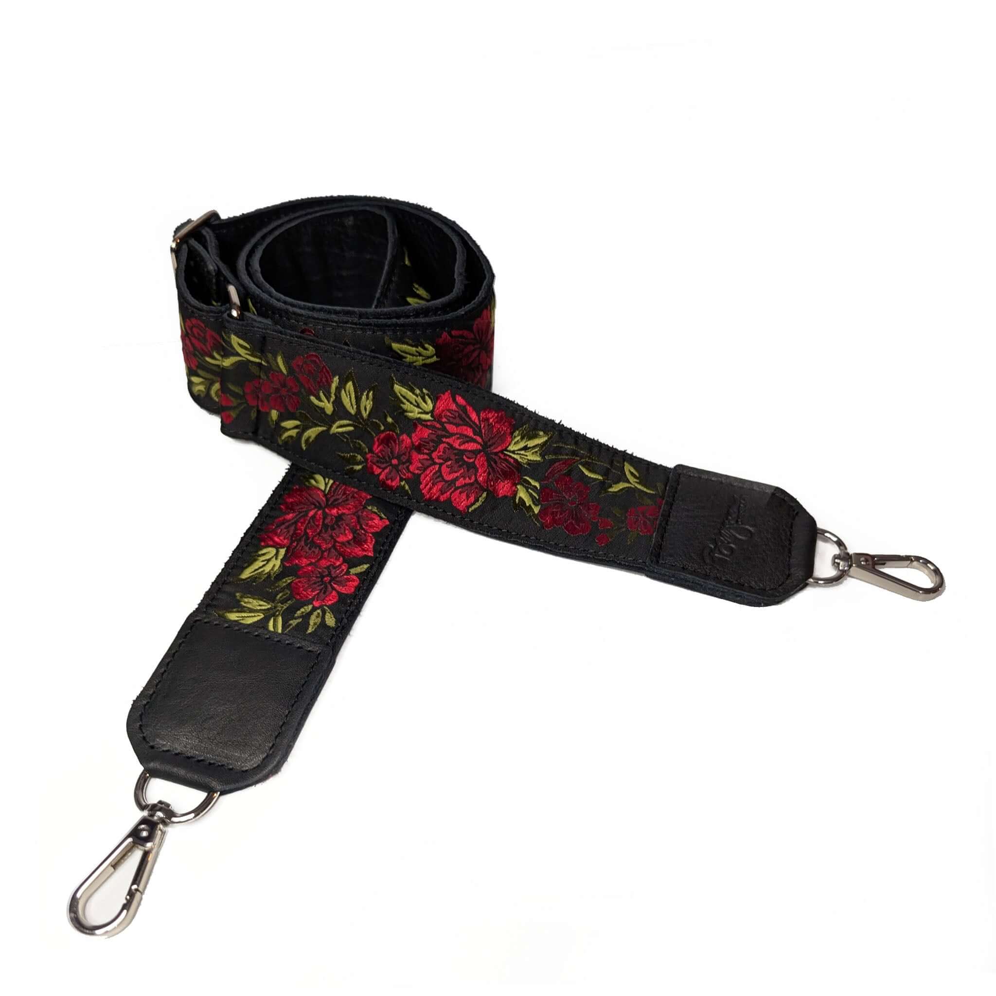 Adjustable Guitar Bag Strap, Red Retro Floral print