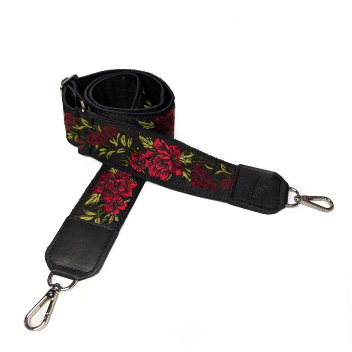 Guitar Purse Strap, 70's inspired, Red Floral, Brynn Capella, made in the USA