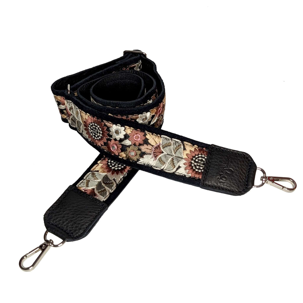 Lizzy Guitar Bag Strap - Black Sunflower by Brynn Capella, Made in USA