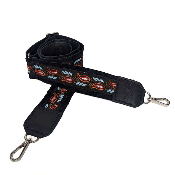 Lizzy Guitar Bag Strap - Red Paisley, stylish adjustable guitar bag strap with leather trim.