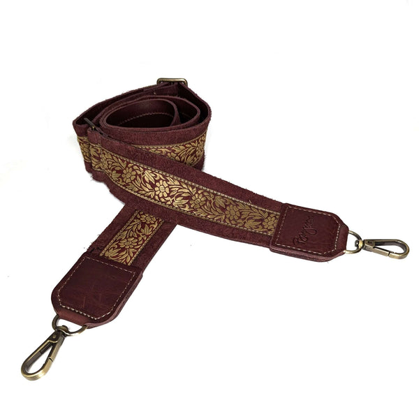 Lizzy Guitar Bag Strap in maroon with secret vine design, stylish and durable, perfect for enhancing your guitar bag.