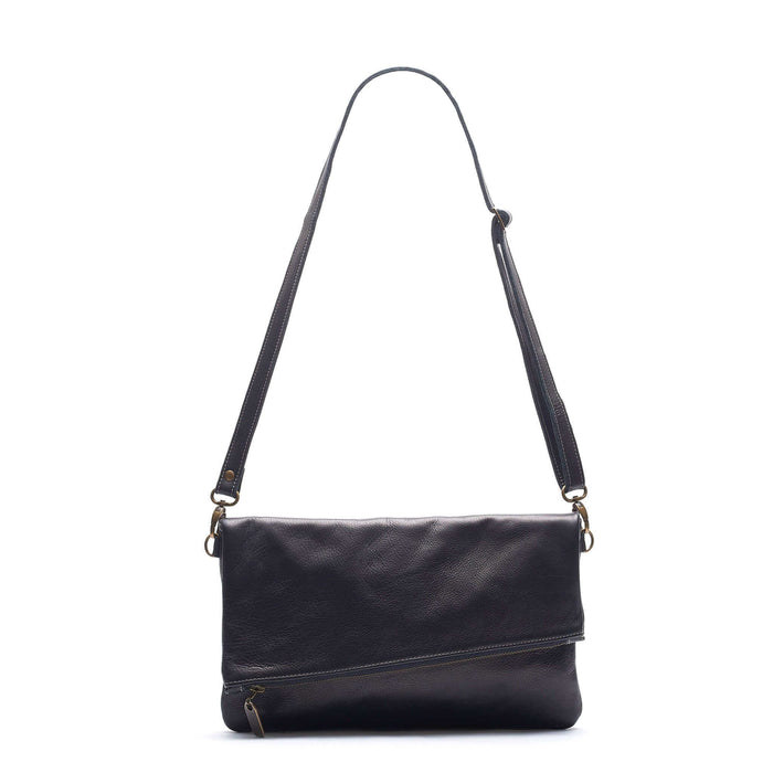 Leather Foldover Crossbody bag, clutch, black, made in USA, Handbags, Small Crossbody, Brynn Capella