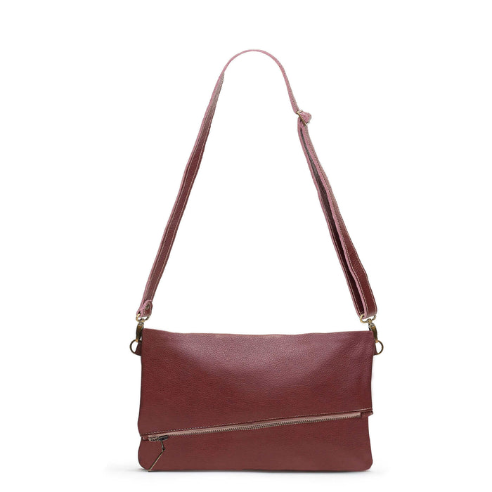 Leather Foldover Crossbody bag, clutch, plum, made in USA, Handbags, Small Crossbody, Brynn Capella