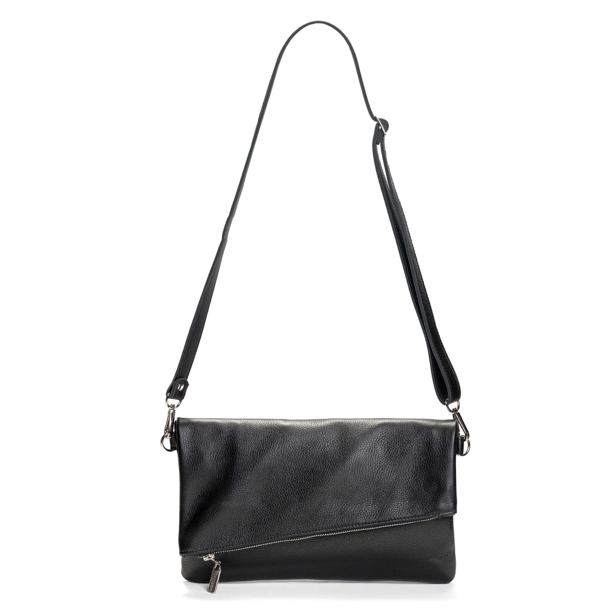 Crossbody Clutch, full-grain Black leather, made in USA