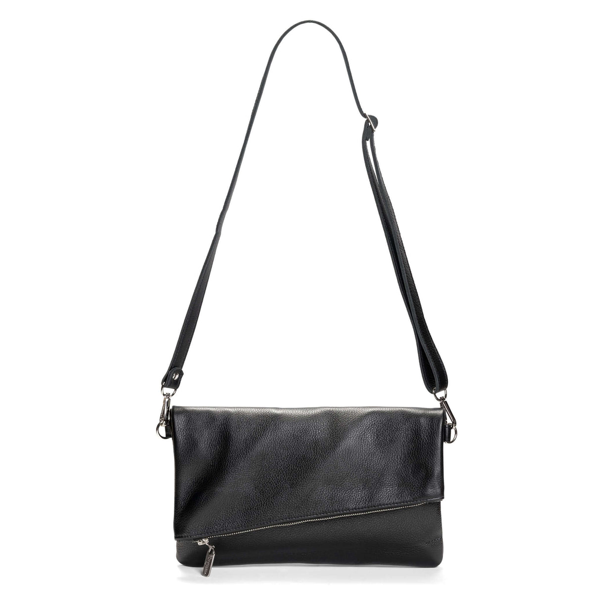 Leather Foldover Crossbody bag, clutch, black, made in USA, Handbags, Small Crossbody, Brynn Capella