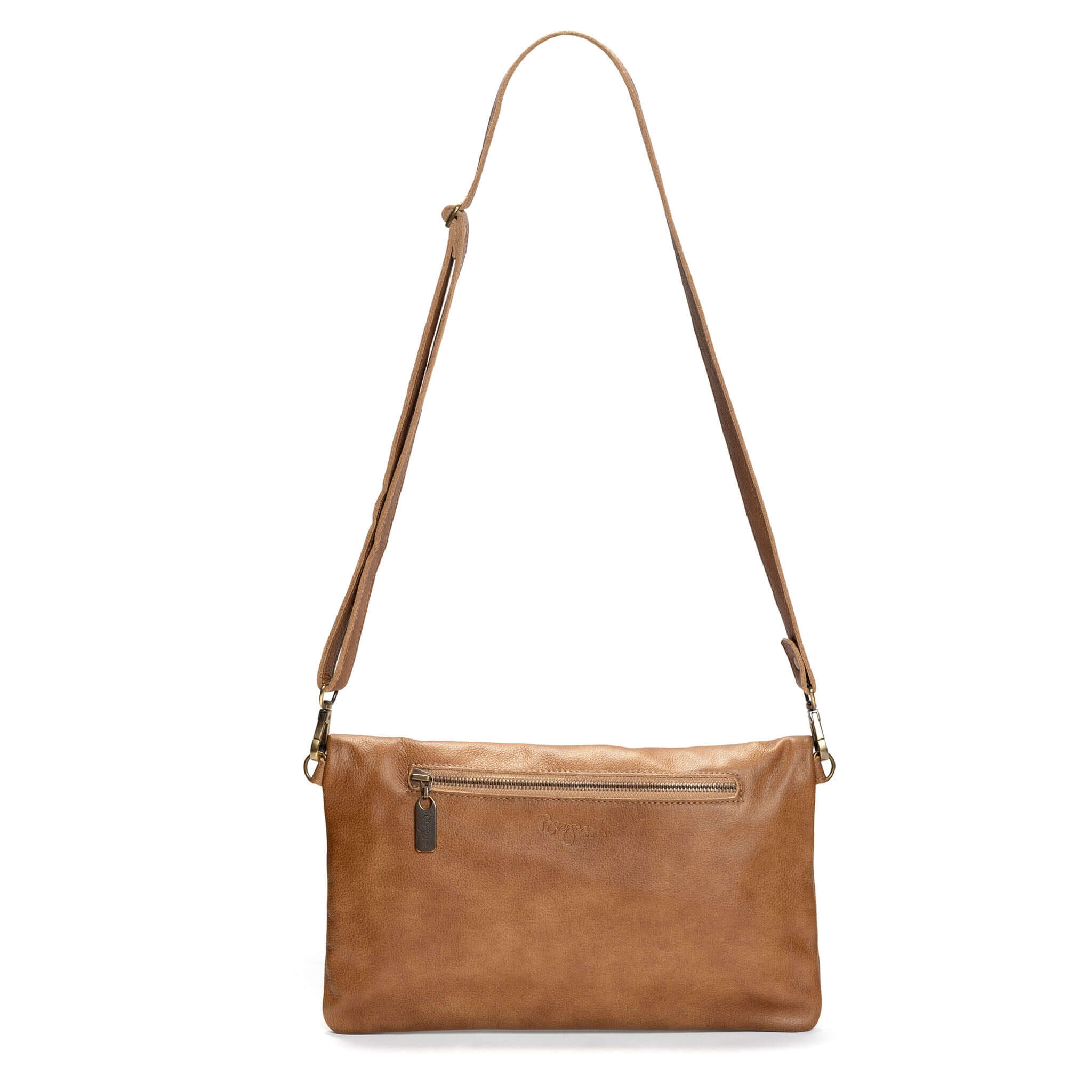 Golden Tan Italian Leather Foldover Crossbody Bag Made in US