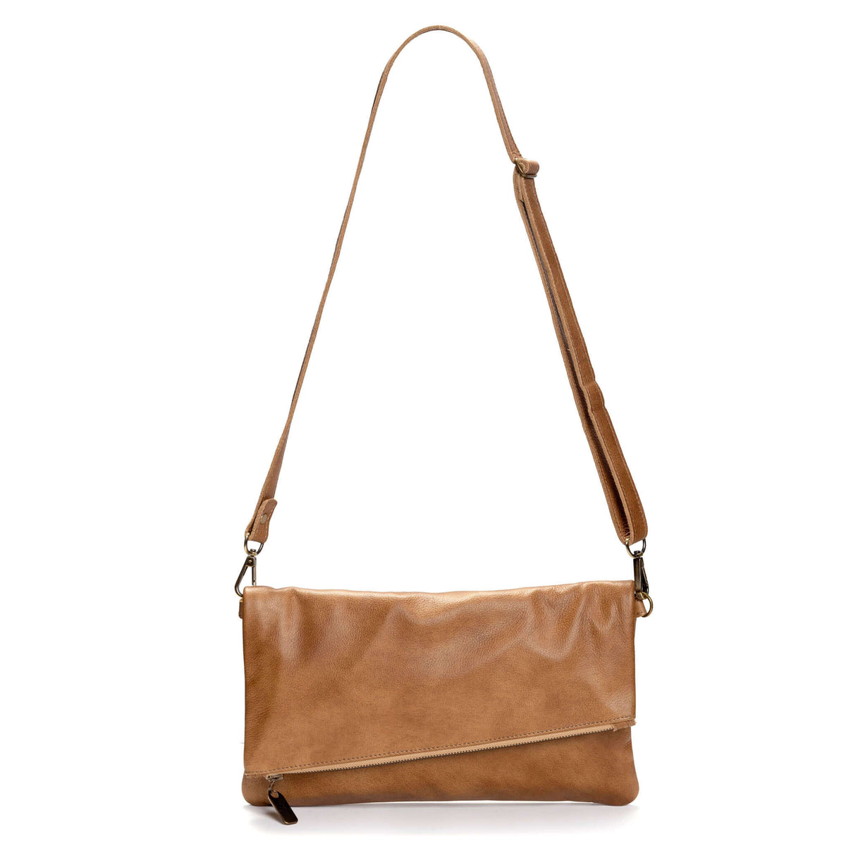 Leather Foldover Crossbody bag, clutch, tan, made in USA, Handbags, Small Crossbody, Brynn Capella