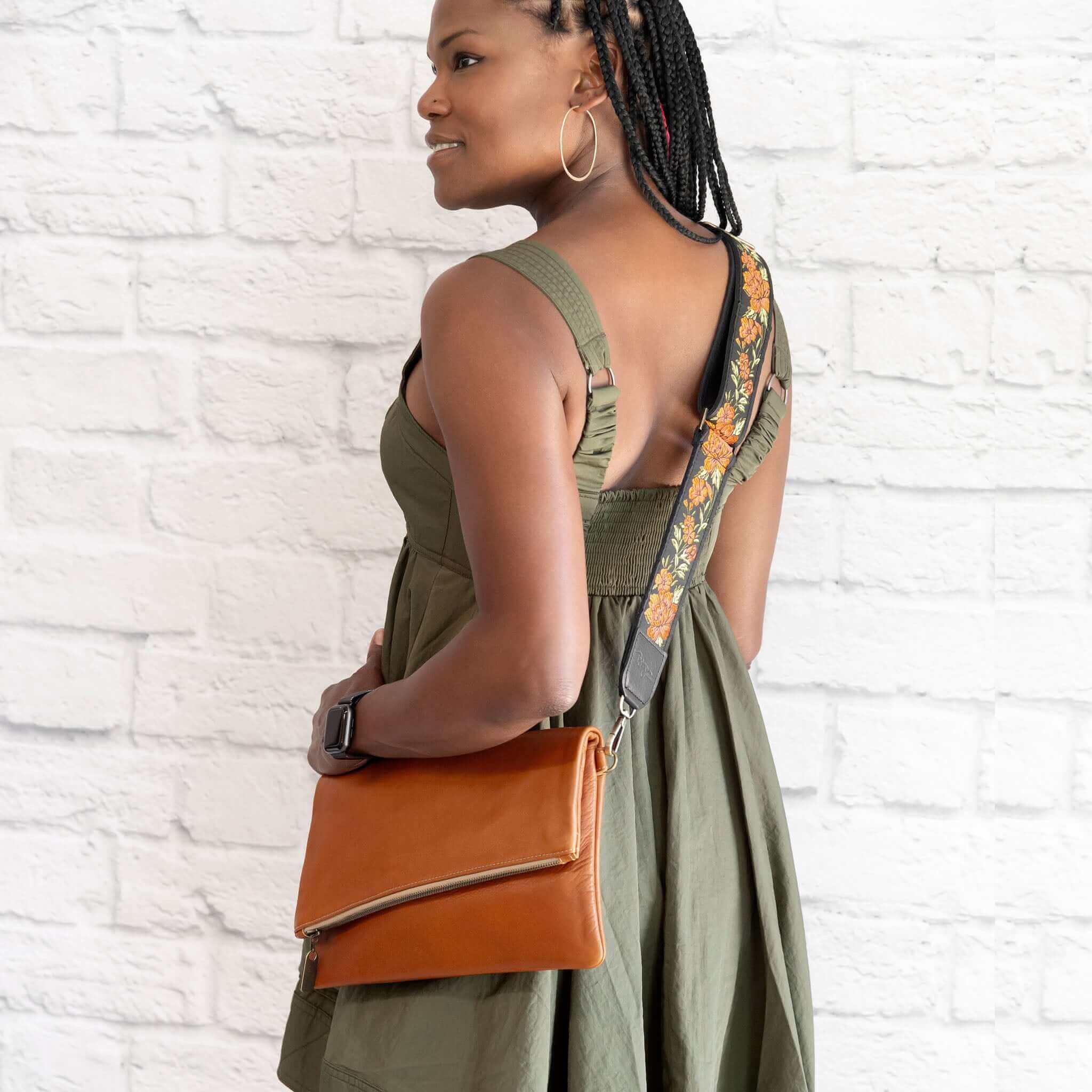 Rust Orange Italian Leather Foldover Crossbody Bag, Made USA