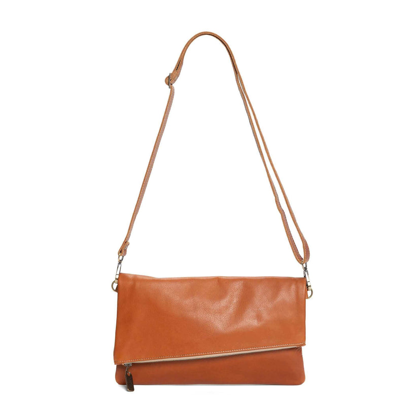 hobo sterling raine sterling leather foldover clutch bag Rust Orange Italian Leather Foldover Crossbody Bag, Made USA