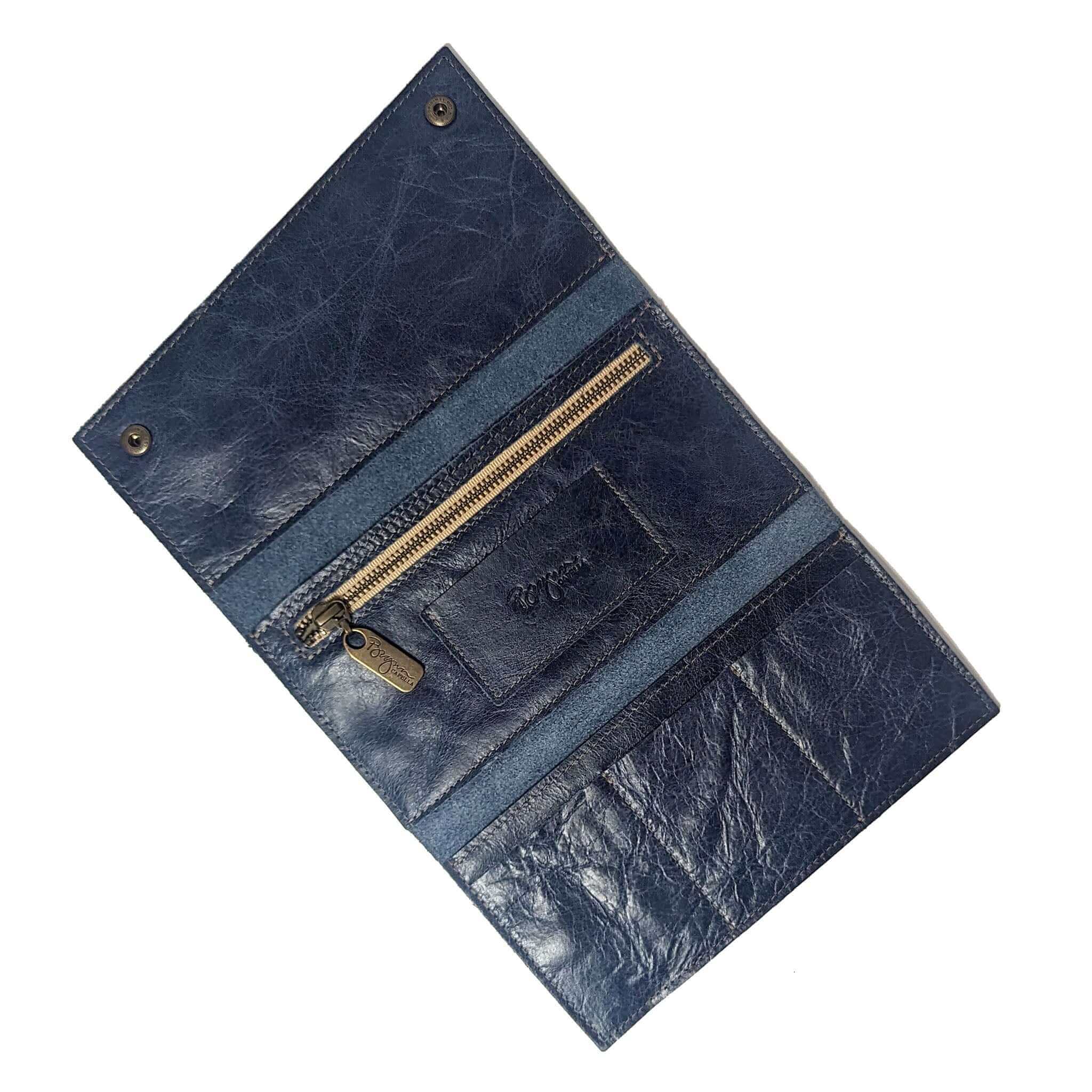 Tri-fold Leather Wallet, Women, Medium Blue, made in USA
