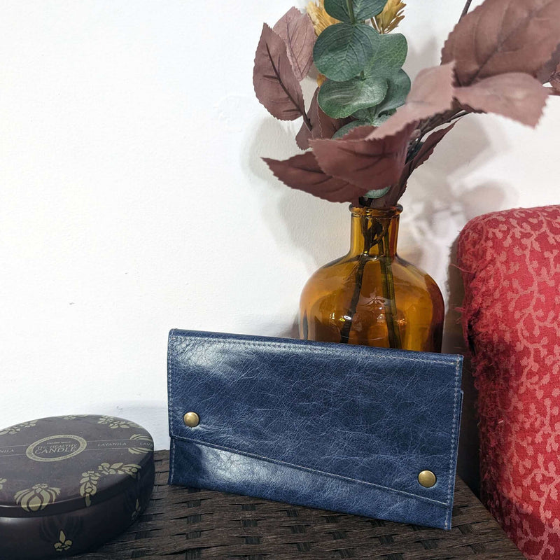 Slim Trifold leather wallet in Blue distressed, Made in USA, Wallets & Money Clips, Tri-fold Wallet, Brynn Capella