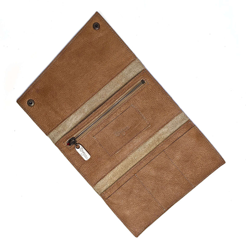 Open Slim Trifold leather wallet in Golden Tan, Made in USA, Wallets & Money Clips, Tri-fold Wallet, Brynn Capella