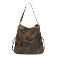 Convertible leather crossbody backpack, Brown/Black, USA made Large Crossbody Brynn Capella, back view