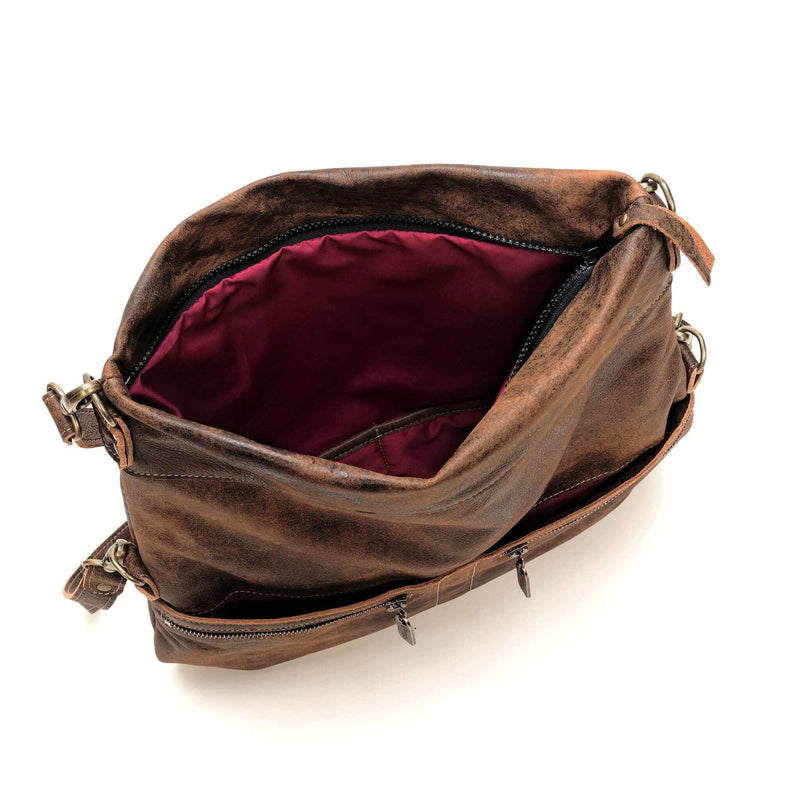 Convertible leather crossbody backpack, Brown/Black, USA made Large Crossbody Brynn Capella