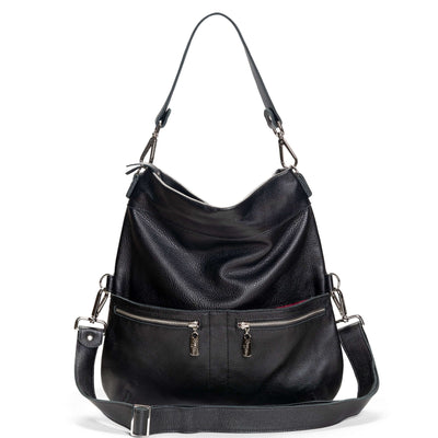 Original Lauren leather crossbody bag in black with dual zip pockets and adjustable strap.