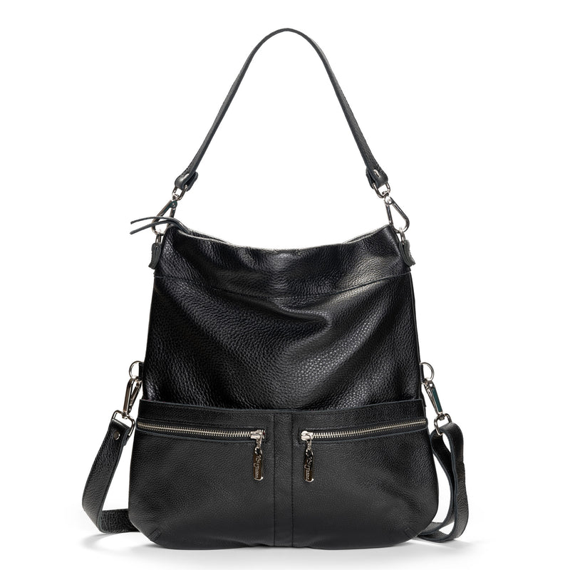 Convertible leather crossbody backpack, Black, USA made Medium Crossbody Brynn Capella